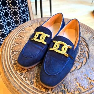 Unbranded EUC Blue Suede Loafers, Size 9